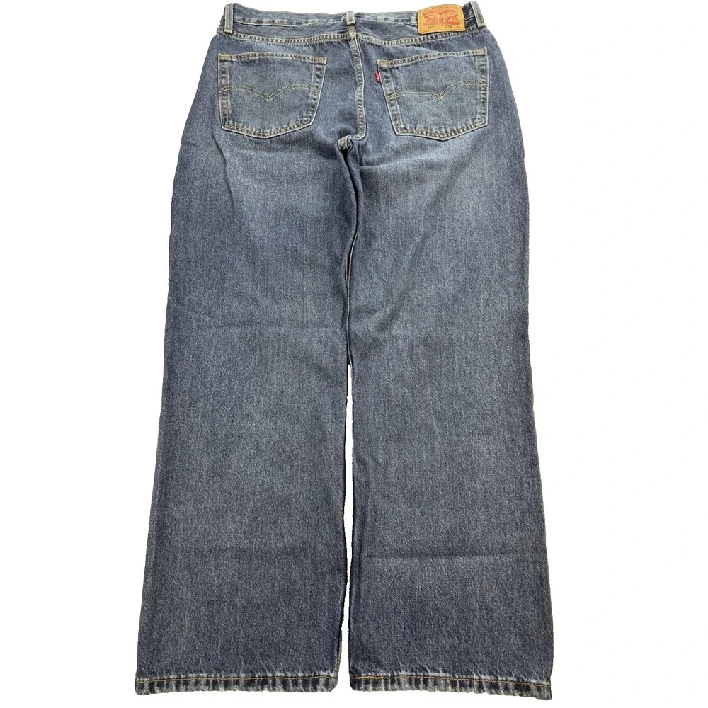 Levis 565 Jeans Mens 36x32 Blue Loose Straight Whisker Distress Fade Denim